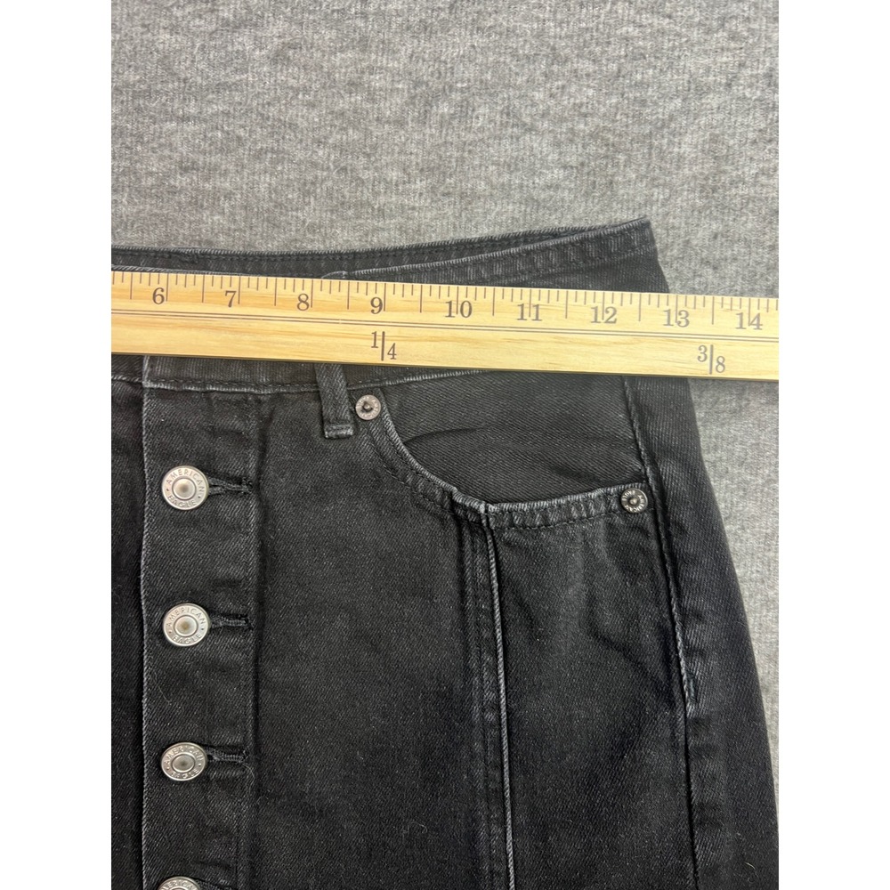 American Eagle HI Rise A Line Black Denim Button Front Mini Skirt Size 00 - Picture 9 of 11